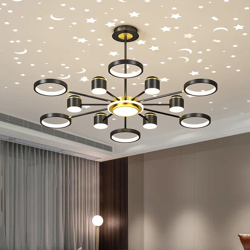 Romantisk, moderne, stjerneformet lysekrone med 6 pærer, kreativt design