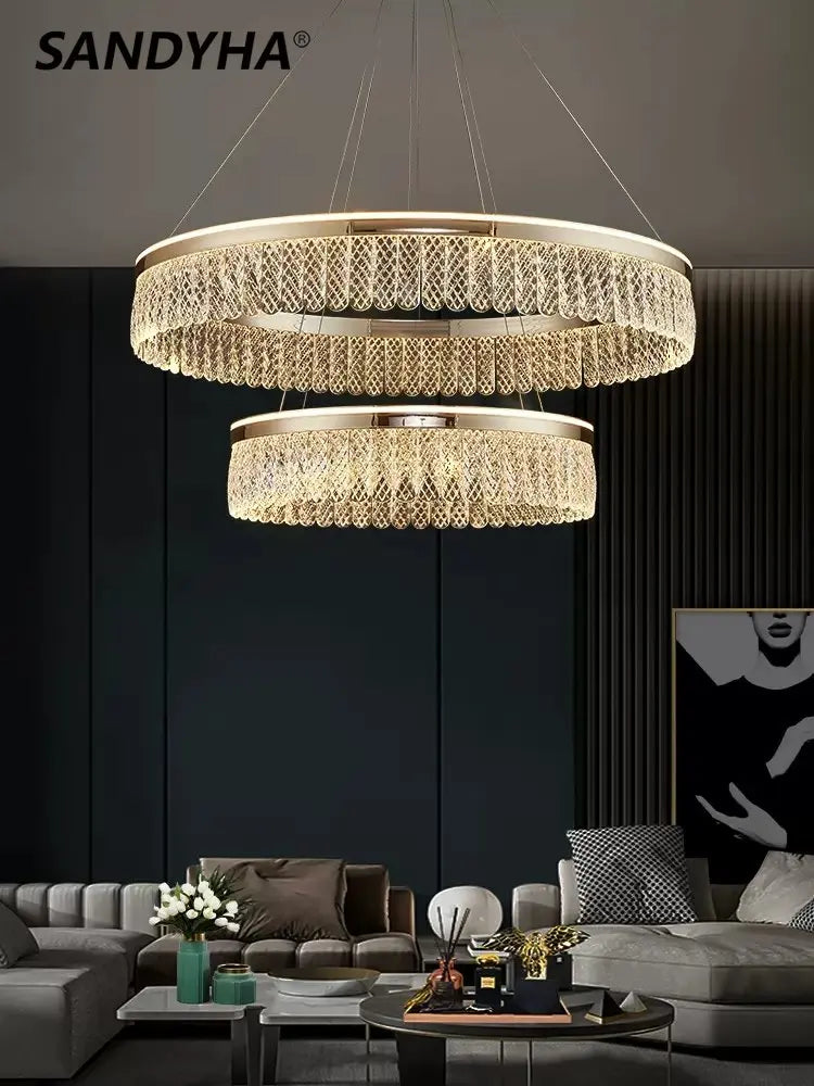 Moderne kreativ luksus krystal lysekrone i ringdesign