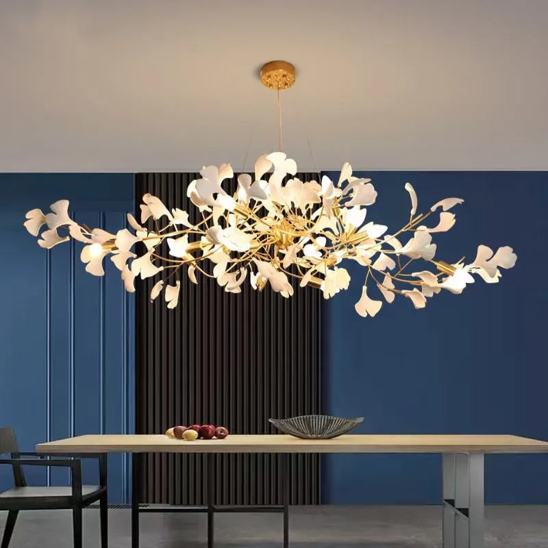 Luksuriøs moderne LED lysekrone i keramik med ginkgo-mønster til villa