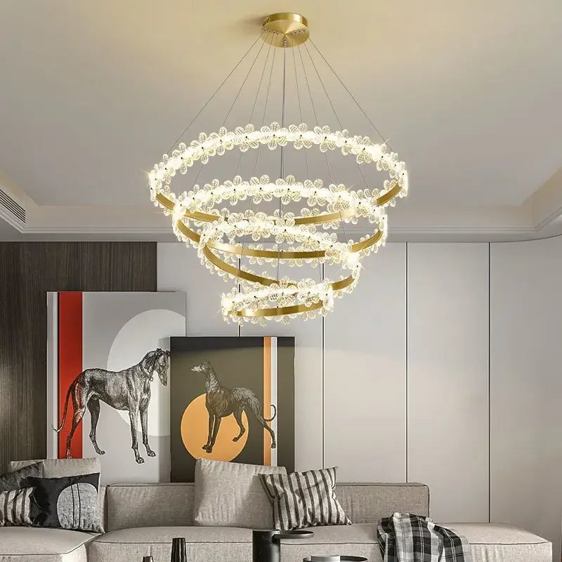 Nordisk stil K9 krystal lysekrone med kronbladsring og LED