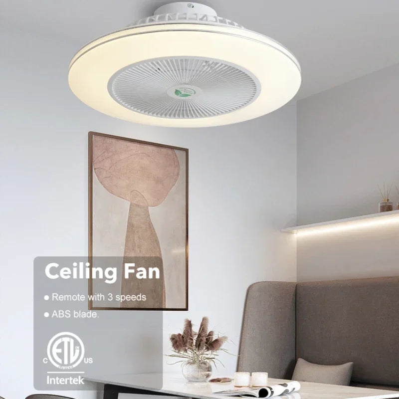 moderne LED-loftventilator med fjernbetjening og lysekrone