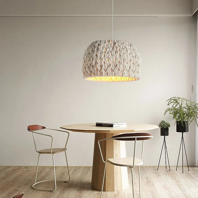 nordisk wabi-sabi-lysekrone i knyttet reb, minimalisme, LED