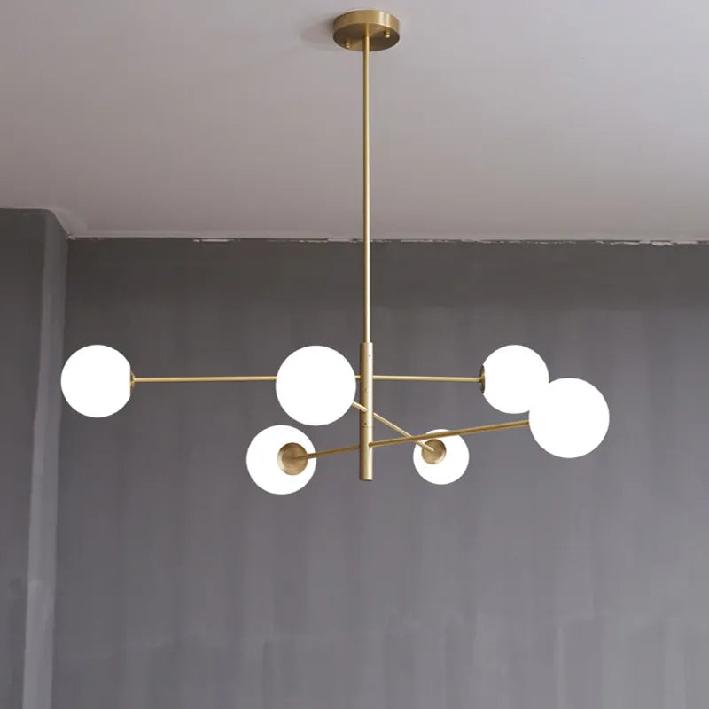 Nordisk moderne glas messing lysekrone belysning hjemmeindretning stue messing pendel soveværelse restaurant cafe hængelampe