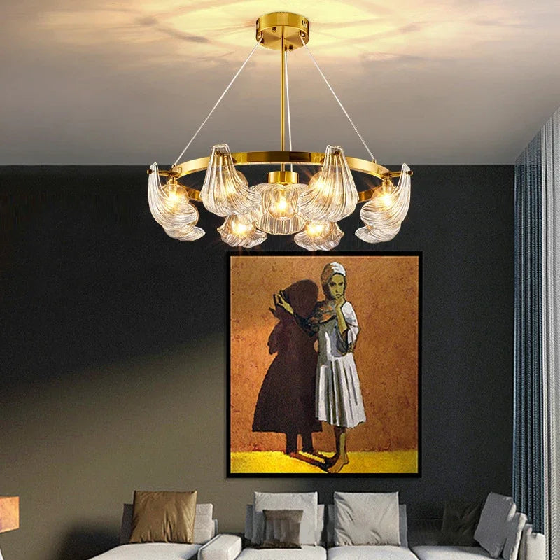 Luksus loftlampe af skalkrystal med kreative LED-lys