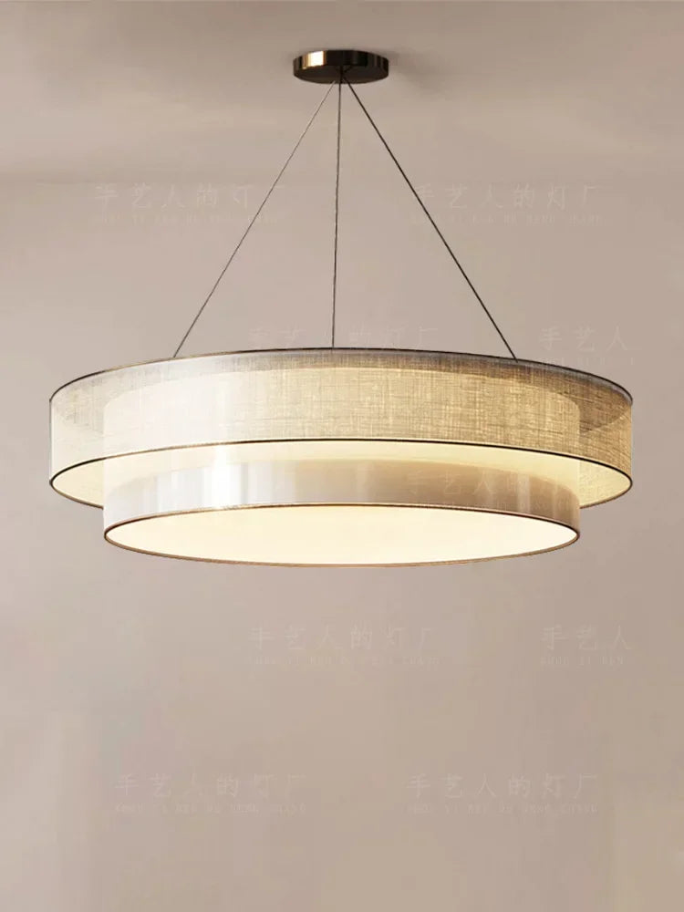 rund lysekrone i zen-stil med kinesisk design, lysstof i stof, ingeniørfremstillet