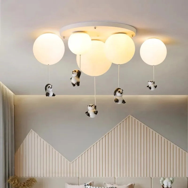 Moderne LED-lysekrone med panda til børn
