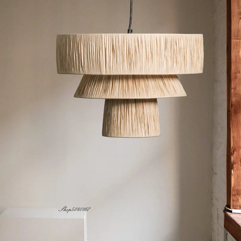 Håndlavet loftlampe i flettet japansk stil kreativ