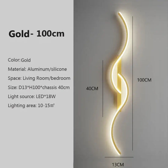 Applique Murale Led Design Minimaliste Chic. Or 100 Cm / Blanc Tricolore Chambre