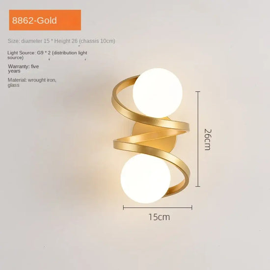 Applique Murale Led Design Minimaliste Élégant Or 2 Têtes Chambre
