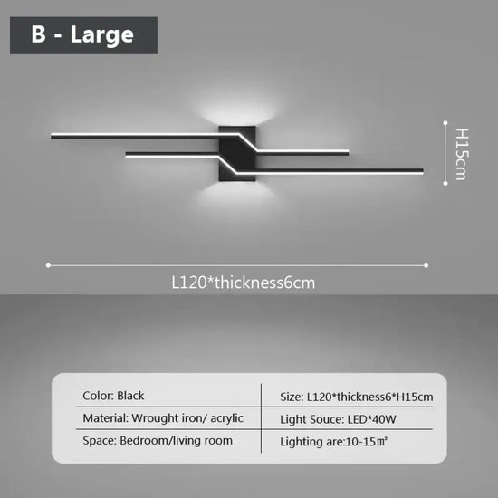 Applique Murale Led Élégante Design Contemporain Typeb Noir 120Cm / Blanc Chaud Chambre