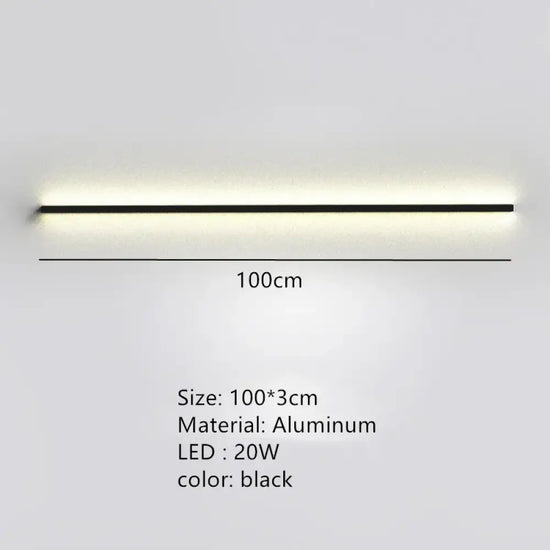 Applique Murale Led Moderne Design Minimaliste Élégant 100 Cm-Noir / Lumière Naturelle Chambre