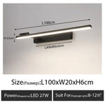Applique Murale Led Moderne Élégante Et Design. Droite Noir L100Cm / Lumière Blanche Chambre