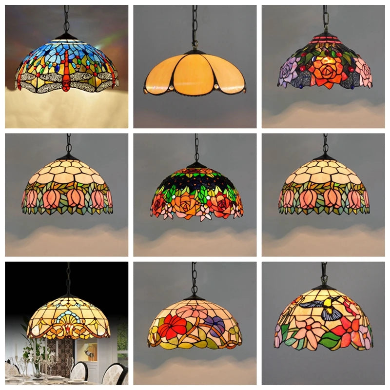 Farverig Tiffany glas lysekrone, lysekrone, bar, restaurant, kreativ, landlig, veranda, middelhavs-lysekrone i boheme-retro-stil
