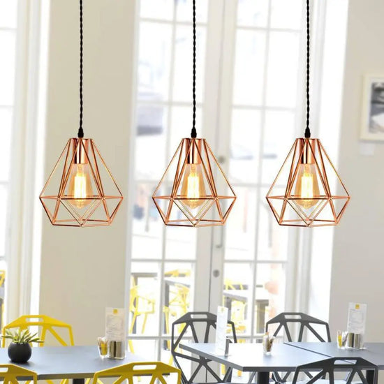 Cage Suspendue Diamant Vintage Couleur Luminaire Doré