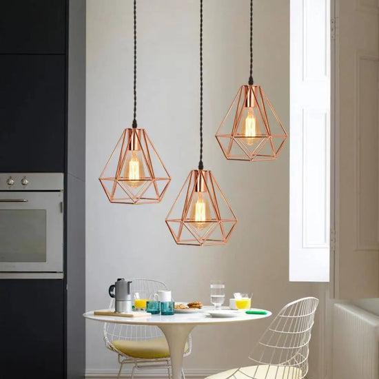 Cage Suspendue Diamant Vintage Couleur Luminaire Doré