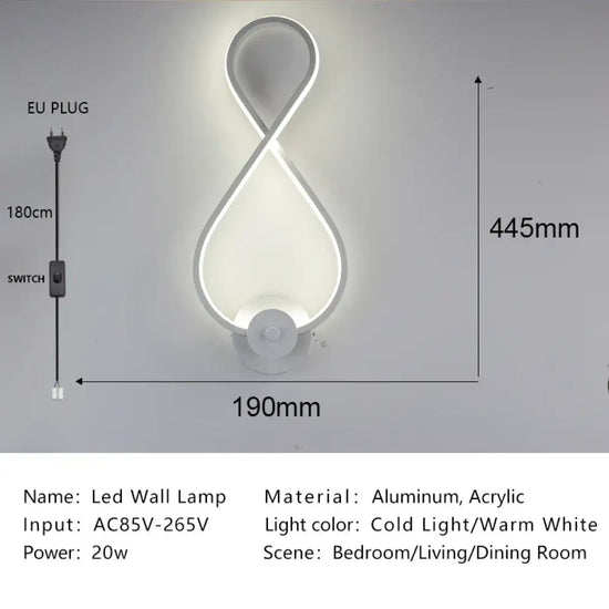Lampe Led Élégante Design Minimaliste Scandinave 004 Blanc / Chaud (2700-3500K) Applique Murale