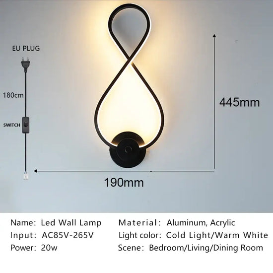 Lampe Led Élégante Design Minimaliste Scandinave 004 Noir / Blanc Chaud (2700-3500K) Applique