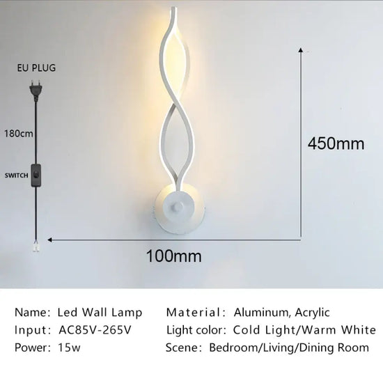Lampe Led Élégante Design Minimaliste Scandinave 005 Blanc / Chaud (2700-3500K) Applique Murale