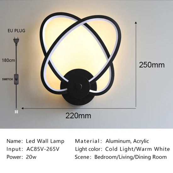 Lampe Led Élégante Design Minimaliste Scandinave 5107 Noir / Blanc Chaud (2700-3500K) Applique
