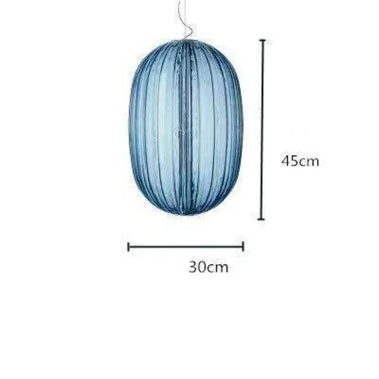Led Suspension Verre Coloré Design 30 X 45Cm / Bleu Luminaire Chambre