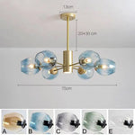 Lustre Contemporain Branches Et Sphères Verre Doré - 6 Lampes / A Luminaire Chambre