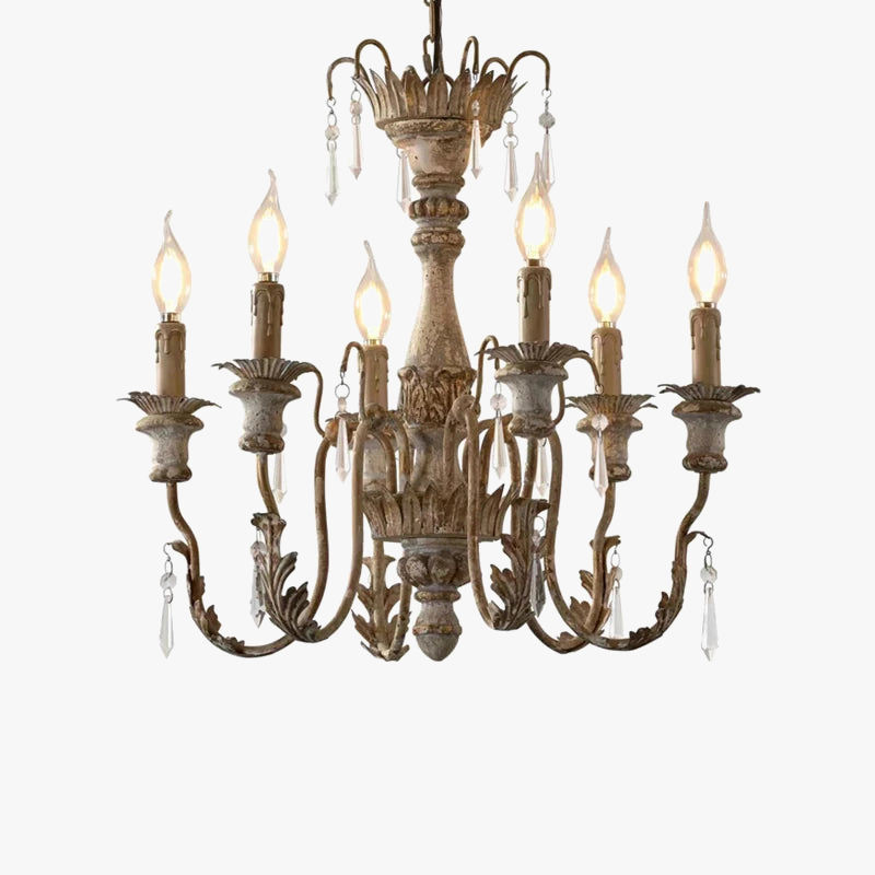Elegant, håndlavet vintage lysekrone i træ