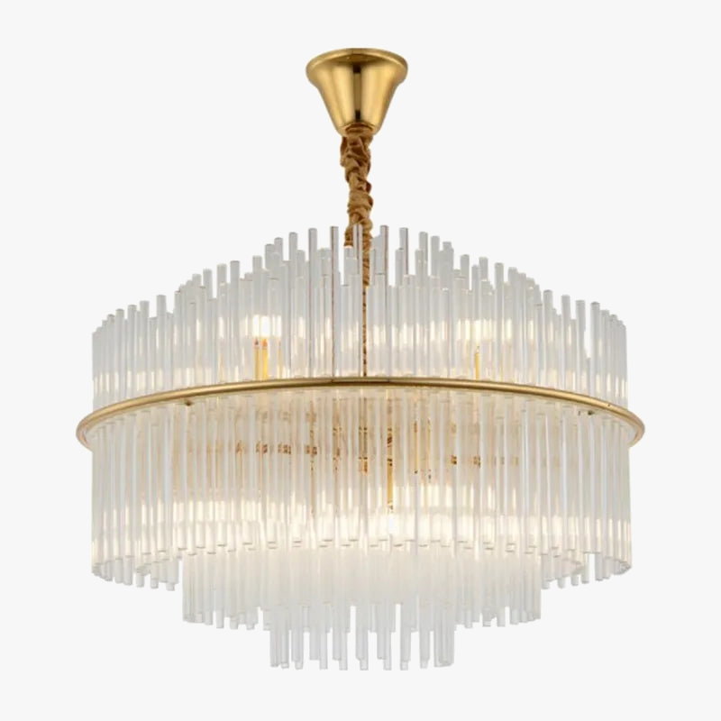 Moderne krystallysekrone med elegant og smart stang af klart glas