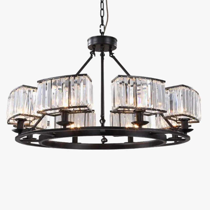 Industriel vintage lysekrone i krystal.