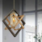 Lustre Industriel Noir Et Bois