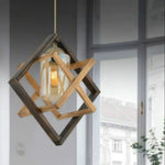 Lustre Industriel Noir Et Bois