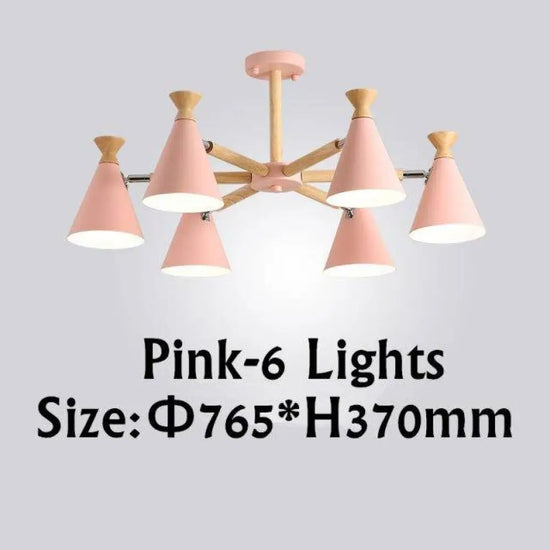 Lustre Led Bois Métal Coloré 6 Lampes / Rose Luminaire Chambre