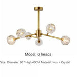 Lustre Led Doré Boule Cristal Design 6 Lampes Luminaire
