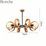 Lustre Led Moderne Disque Bois Japan Noir / 8 Lampes Luminaire Chambre