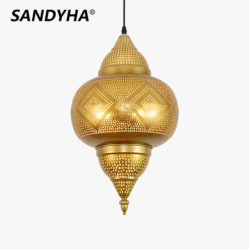 Sandyha LED-lysekrone, sydøstasiatisk stil, gylden indretning