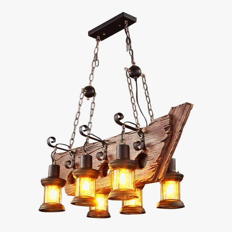Vintage træloftlampe med LED-ophæng
