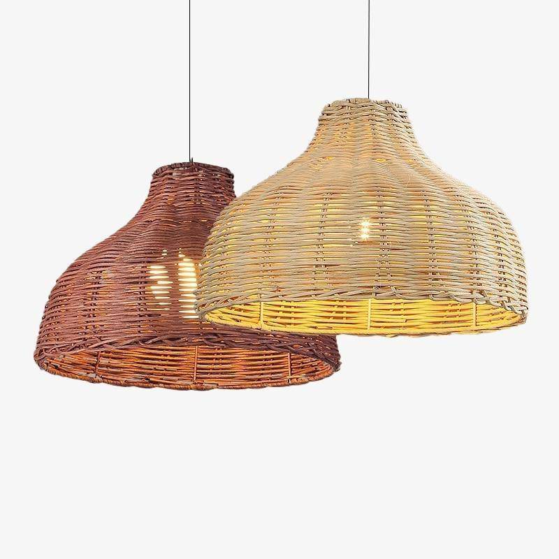 LED-pendel med farvet lampeskærm i rattan Decor
