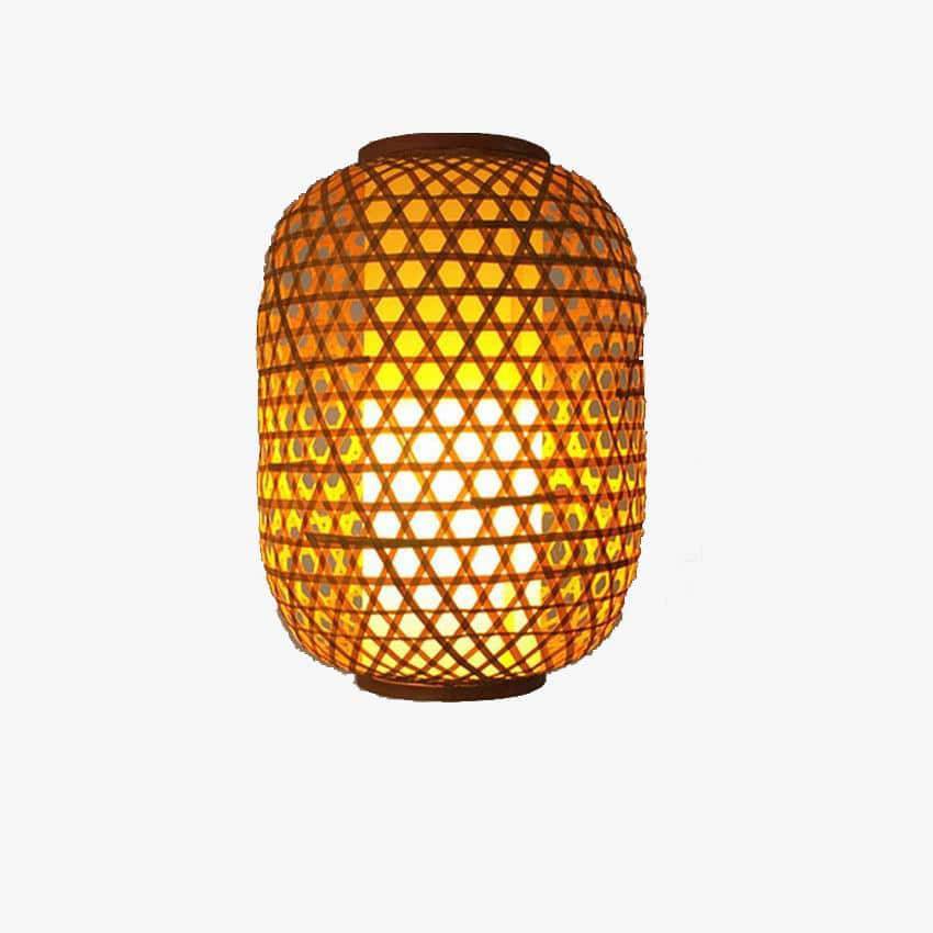 LED-loftslampe i rattan med afrundede former i asiatisk stil
