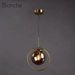 Suspension Boule Verre Fumé Hang Ambre Avec Cercle Luminaire Chambre