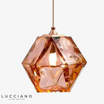 Suspension Cristal Diamant Coloré Rose Luminaire Chambre
