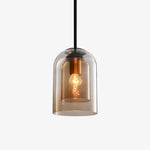 Suspension Double Tube Verre Fumé Marron Luminaire Chambre