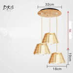 Suspension Led Bois Cage Conique 3 Lampes - Base Ronde Luminaire Chambre