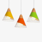 Suspension Led Bois Et Cage Colorée Luminaire Chambre