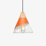 Suspension Led Bois Et Cage Colorée Orange / 25 X 28Cm Froide Luminaire Chambre