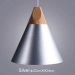 Suspension Led Cône Bois Aluminium Argenté - 22Cm / Blanc Luminaire Chambre