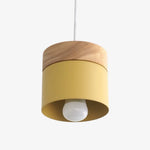 Suspension Led Cylindre Métal Bois Design Jaune Luminaire Chambre