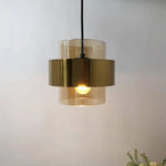 Suspension Led Cylindre Verre Métal Doré Luminaire Doré