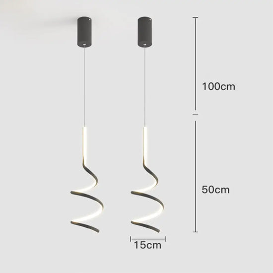 Suspension Led Ondulée Minimaliste Polino Noir - 2 Lampes / Chaude Luminaire Chambre