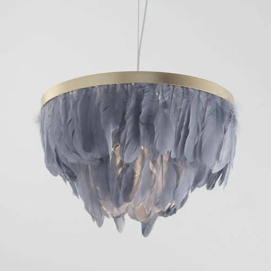 Suspension Led Ovale Plumes Colorées 40Cm / Gris Luminaire Chambre