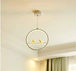 Suspension Led Ronde Avec Oiseau Blanc - 2 Oiseaux Luminaire Chambre