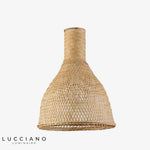 Suspension Led Rotin Beige Arrondie Luminaire Chambre